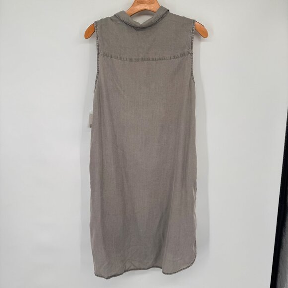 TERRE BLEUE Sleeveless Floral Embroidered Lyocell Shirt Dress Gray Size Large - Picture 11 of 13